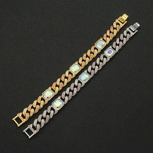 Bracelets gourmette hip hop or et argent avec cristaux colorés et strass brillants