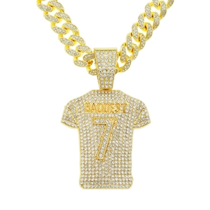Hip Hop Alloy Rhinestone Jersey Pendant Necklace For Men Bling Cuban Link Chain Basketball T-Shirt Pendant Streetwear Jewelry
