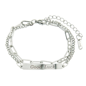 Minimalist Stainless Steel Good Luck Letter Double Layer Chain Bracelet For Men Women Simple Personalized Fashion Jewelry Gift
