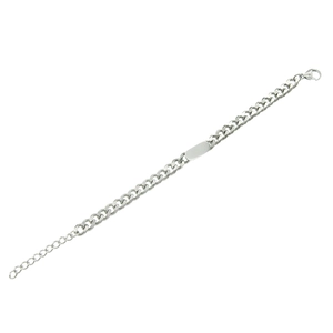Sleek silver Cuban link bracelet with a smooth customizable blank ID plate and lobster clasp