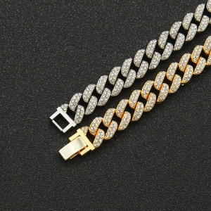 Sparkling gold and silver iced out Cuban link chains with pavé rhinestones for men