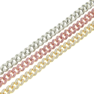 Iced out cuban link chains in silver rose gold and gold finish for street fashion