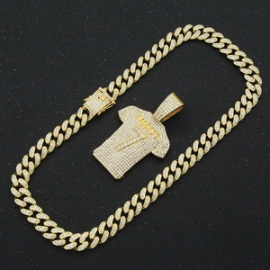Hip hop iced out jersey pendant necklace with gold Cuban chain featuring Baddest No.7