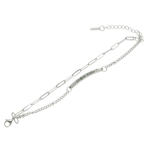 Silver double-layer titanium steel Good Luck bracelet with paperclip chain design