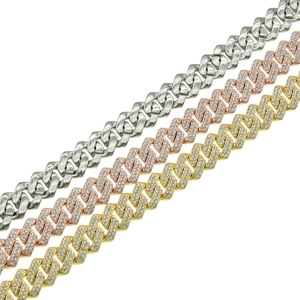 Bracelets cubains hip-hop en or, argent et or rose avec pavé de strass étincelants