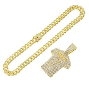 Hip hop iced-out jersey pendant necklace with gold Cuban chain and Baddest 7 design