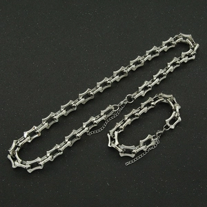 Silver hip hop dragon bone link chain jewelry set with necklace and bracelet