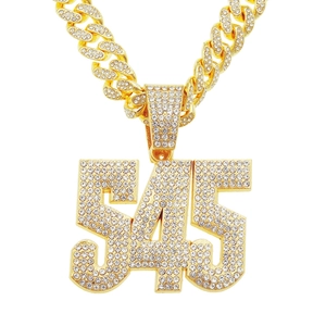 Hip Hop Iced Out Number 545 Pendant Necklace For Men Alloy Rhinestone 3D Cuban Link Chain Bling Streetwear Nightclub Jewelry