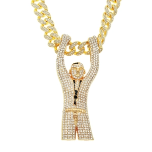 Collana Hip Hop Da Uomo Con Ciondolo A Forma Di Figura In Lega Con Strass Su Catena Cubana Gioielli Streetwear