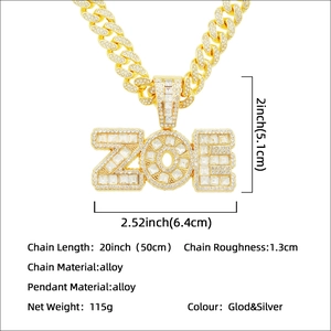 ZOE iced out letter pendant with square diamonds on silver Cuban link chain for men