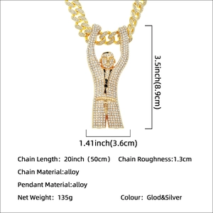 Collana hip hop cubana dorata con ciondolo uomo ghiacciato e strass di cristallo lucidi