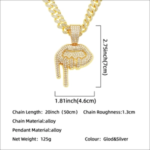 Pendentif lèvres glacées hip-hop avec chaîne gourmette dorée pour hommes et femmes