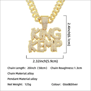 Men's hip hop Cuban chain with KING KEMP iced out pendant in gold and silver finish