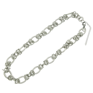 Retro multi-layer linked metal circle necklace with textured round and oval links