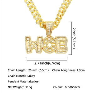 Cadena cubana hip hop con colgante de letras WCEB doradas incrustadas de joyas