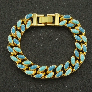 Bracelet cubain hip hop doré avec incrustations en émail dégradé bleu pour hommes