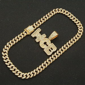 Collar de cadena cubana dorada para hombre con colgante de letra KICE de estilo hip hop