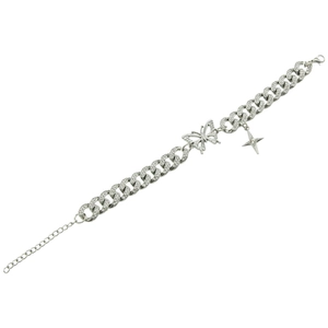 Bracelet chaîne cubaine avec pendentifs papillon et étoile en argent et strass