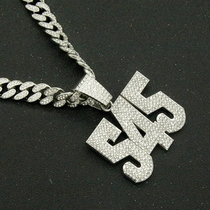 Hip hop silver cuban chain necklace with full iced out crystal number 545 pendant
