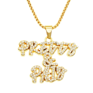 Collier Pendentif Lettre Pretty Paid Hip Hop Pour Hommes Bijoux En Alliage De Strass Iced Out Chaîne Maille Miroir Or Argent Accessoire Street