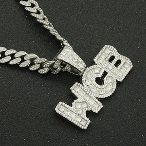 Colgante de letra MOB de plata hip-hop con cadena cubana para hombre con diamantes brillantes