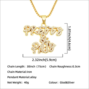 Collier doré PRETTY & PAID avec pendentif strass et chaîne de 75cm pour homme
