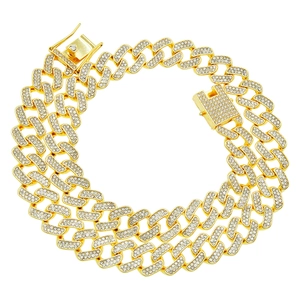 Collier chaîne Cuban link dorée pour homme avec strass losanges brillants style hip hop