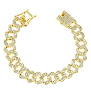 Bracelet cubain doré style Hip-hop orné de cristaux brillants sertis en pavé de luxe