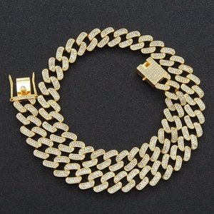 Collier à Maille Cubaine Iced Out Hip-Hop pour Hommes Alliage Plaqué Or Argent Avec Strass Pavé Bijoux de Mode Streetwear