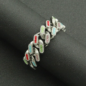 Bracelet cubain pour hommes avec pierres précieuses colorées et zircons blancs sertis