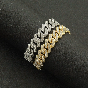 Bracelets à maillons cubains glacés avec strass en ensemble or et argent
