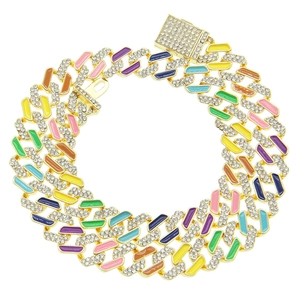 Hip Hop Herren Bunte Emaille Panzerkette Halskette Iced Out Strass Legierung Kette Gold Silber Plattiert Punk Modeschmuck