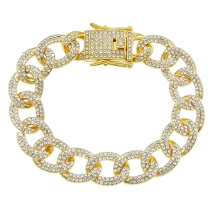 Iced Out Hip Hop Cuban Link Bracelet For Men Zinc Alloy Pave Rhinestone Gold Silver Plated Streetwear Jewelry Fashion Bracelet