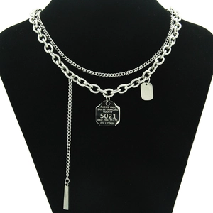 Collier Ras du Cou Unisexe en Acier Titane Double Couche Pendentif Plaque Militaire Style Industriel Hip Hop Street Bijoux Argent