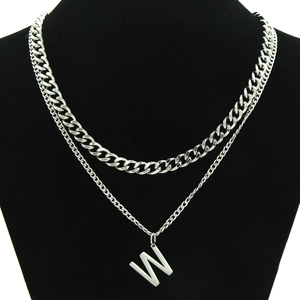 Ins Style Double Layer Stainless Steel W Letter Pendant Necklace Hip Hop Punk Cuban Chain Choker For Women Men Fashion Jewelry