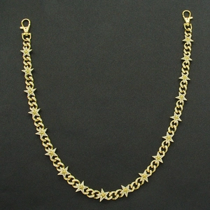 Hip hop punk gold star pant chain with sparkling crystals and lobster clasps
