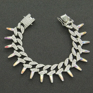 Hip hop Cuban link chain with paved rhinestones and iridescent rainbow spikes