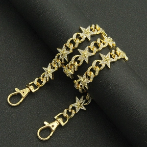 Hip hop punk gold pant chain with iced out star charms and lobster clasps for jeans