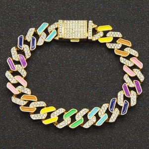 Rainbow Cuban link bracelet with sparkling diamonds and colorful enamel accents