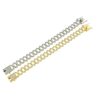 Bracelets à maille cubaine hip hop dorés et argentés sertis de strass brillants pour homme