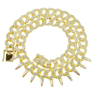 Iced Out Panzerkette Halskette Mit Stacheln Legierung Strass Hip Hop Punk Streetwear Schmuck Für Damen Herren Gold Silber