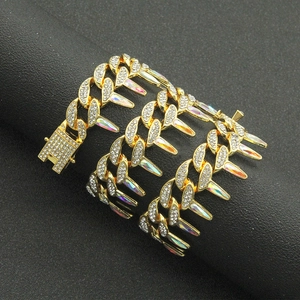 Hip hop gold Cuban chain necklace with colorful spikes and white zircon pavé setting