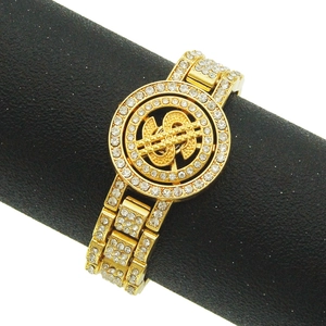 Men Hip Hop Rotating Dollar Sign Alloy Rhinestone Bracelet Iced Out Pave Gold Silver Punk Street Style Jewelry Wristband