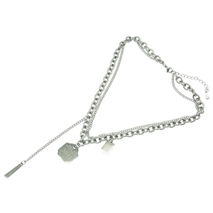 Collier double chaîne punk argenté avec fermoir OT et plaques d'identité gravées