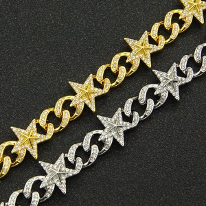Bracelets cubains hip-hop en or et argent avec breloques étoiles et diamants brillants