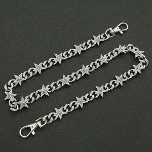 Hip hop punk style silver star waist chain with sparkling rhinestones and lobster clasps