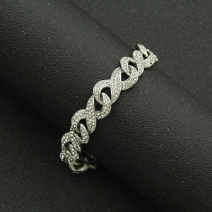 Iced out silver link chain bracelet for men featuring pavé zircons in hip hop style