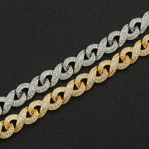 Cuban link bracelets in gold and silver finish with iced out infinity symbol links