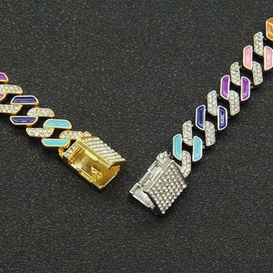 Hip hop cuban link bracelet with colorful enamel and pavé rhinestones in gold and silver