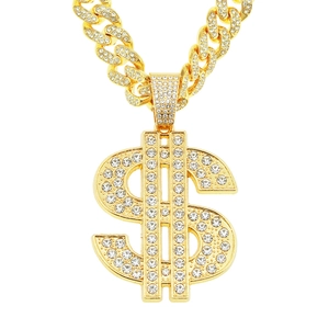 Men's Hip Hop Iced Out Dollar Sign Pendant Necklace Alloy Rhinestone Cuban Link Chain Gold Silver Bling Streetwear Jewelry